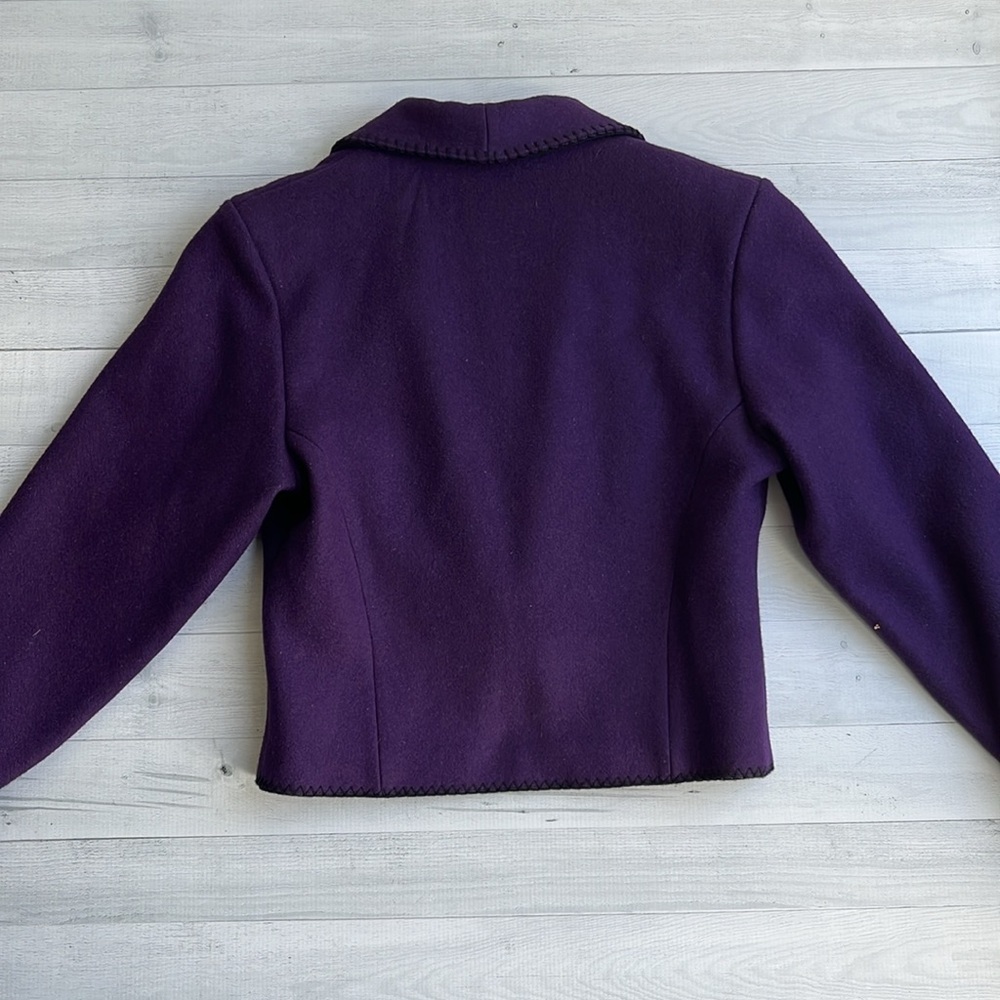 Vintage 80s Western Style Purple Wool Stitched Blazer S - Picture 4 of 12